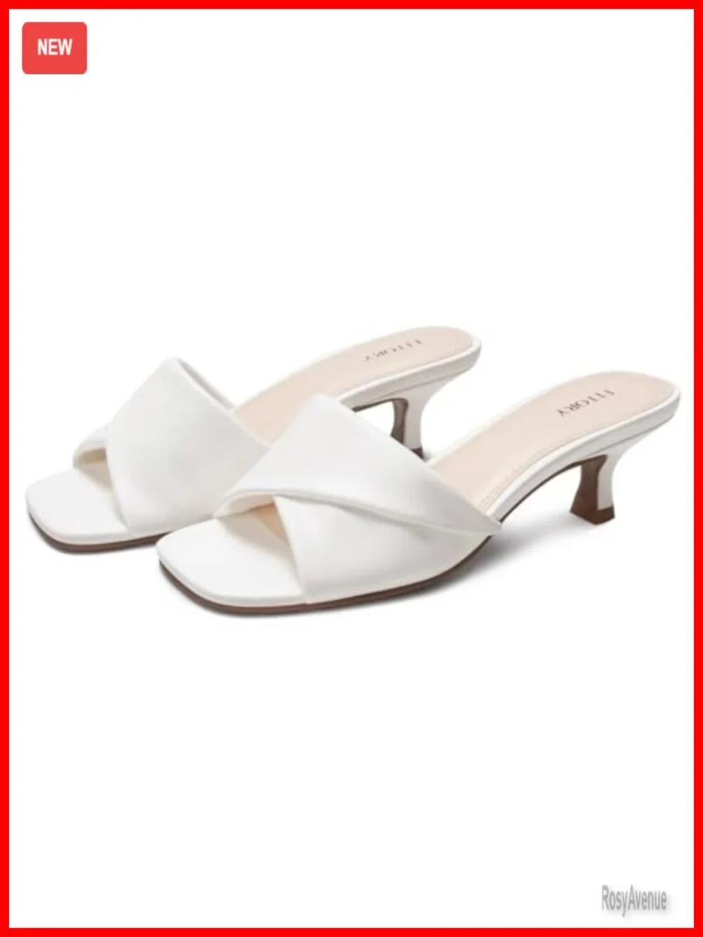 Women's Cross Band Kitten Heel Sandals, Square Open Toe, Slip On Dressy Low